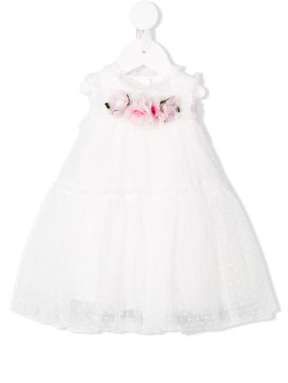 Girls Monnalisa flower appliqués tulle dress